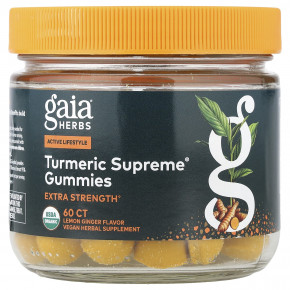 Gaia Herbs, Turmeric Supreme®, со вкусом лимона и имбиря, 60 жевательных таблеток - описание | фото