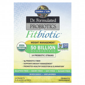 Garden of Life, Компания Dr. Формула пробиотиков, Fitbiotic ™, без добавок, 50 млрд КОЕ, 20 пакетиков по 4,2 г (0,15 унции) в Москве - eco-herb.ru | фото