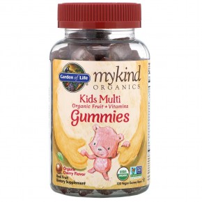 Garden of Life, MyKind Organics, детский мультивитамин, органический ароматизатор со вкусом вишни, 120 веганских жевательных конфет в форме мишек - описание