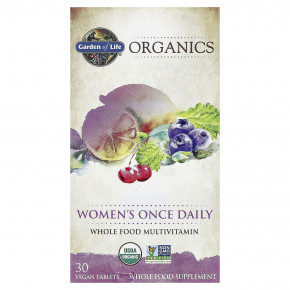Garden of Life, Organics, мультивитамины из цельных продуктов для женщин, одна таблетка в день, 30 веганских таблеток - описание | фото