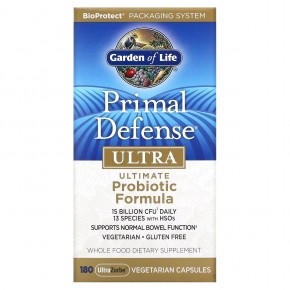 Garden of Life, Primal Defense, Ultra, универсальная пробиотическая формула, 180 вегетарианских капсул UltraZorbe - описание