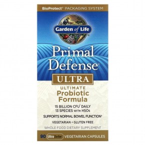 Garden of Life, Primal Defense, Ultra, универсальная пробиотическая формула, 90 вегетарианских капсул UltraZorbe - описание | фото