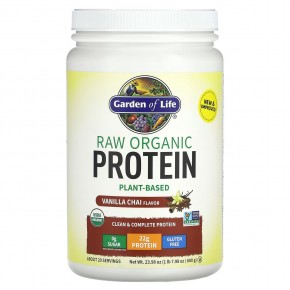 Garden of Life, RAW Organic Protein, органический протеин на растительной основе, ваниль и чай, 680 г (1 фунт, 7,98 унции) - описание