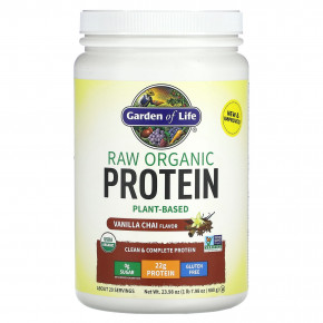 Garden of Life, RAW Organic Protein, органический протеин на растительной основе, ваниль и чай, 680 г (1 фунт, 7,98 унции) - описание | фото