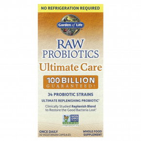 Garden of Life, RAW Probiotics, Ultimate Care, длительного хранения, 30 вегетарианских капсул - описание | фото