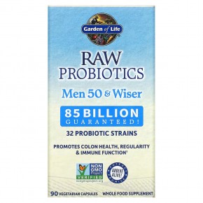 Garden of Life, RAW Probiotics, витамины для мужчин от 50 лет, 85 млрд, 90 вегетарианских капсул (28,33 млн живых культур в 1 капсуле) в Москве - eco-herb.ru | фото