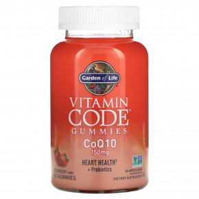 Garden of Life, Vitamin Code, жевательные мармеладки, коэнзим Q10, клубника, 150 мг, 60 жевательных таблеток - описание | фото