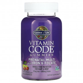 Garden of Life, Vitamin Code, жевательные таблетки для беременных, мультивитамины с железом и фолатом, вишневый лимонад, 90 жевательных таблеток - описание | фото