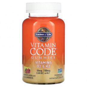 Garden of Life, Vitamin Code, жевательные таблетки, витамины D3 и K2, малина и лимон, 45 жевательных таблеток в Москве - eco-herb.ru | фото