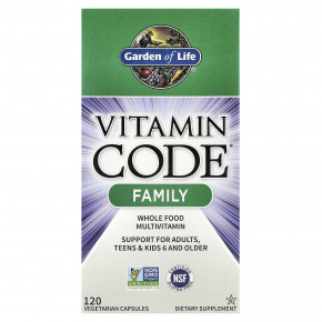 Garden of Life, Vitamin Code®, мультивитамины из цельных пищевых продуктов для всей семьи, 120 вегетарианских капсул - описание | фото