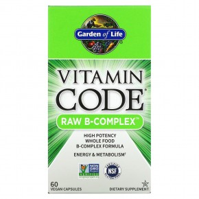 Garden of Life, Vitamin Code, Raw B-Complex, комплекс витаминов группы В, 60 веганских капсул - описание | фото