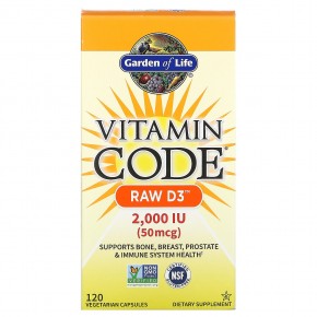 Garden of Life, Vitamin Code, RAW D3, 50 мкг (2000 МЕ), 120 вегетарианских капсул - описание