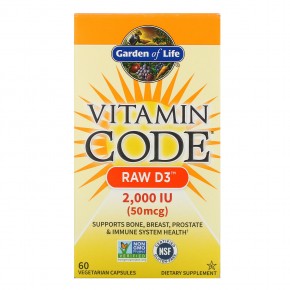 Garden of Life, Vitamin Code, RAW D3, 50 мкг (2000 МЕ), 60 вегетарианских капсул - описание