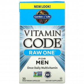 Garden of Life, Vitamin Code, Raw One для мужчин, мультивитамины для приема один раз в день, 30 вегетарианских капсул - описание | фото