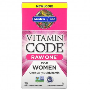 Garden of Life, Vitamin Code, RAW One, мультивитаминная добавка для женщин (для приема 1 раз в день), 75 вегетарианских капсул в Москве - eco-herb.ru | фото