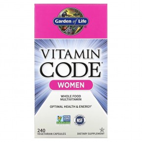 Garden of Life, Vitamin Code, мультивитамины из цельных продуктов для женщин, 240 вегетарианских капсул - описание