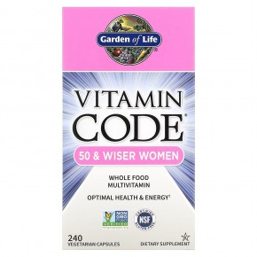 Garden of Life, Vitamin Code, мультивитамины из цельных продуктов для женщин от 50 лет, 240 вегетарианских капсул - описание | фото