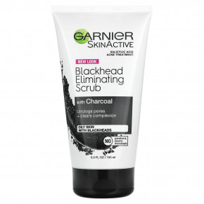 Garnier, SkinActive, скраб для устранения угрей с древесным углем, 150 мл (5 жидк. унц.) - описание | фото