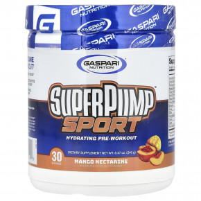 Gaspari Nutrition, SuperPump ™ Sport, увлажняющее средство перед тренировкой, нектарин из манго, 240 г (8,47 унции) - описание | фото