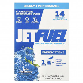 GAT, JetFuel® Energy + Performance, энергетические стики, голубая малина, 14 пакетиков по 7,35 г (0,26 унции) в Москве - eco-herb.ru | фото