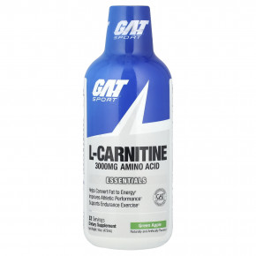 GAT, Sport, L-Carnitine, Green Apple, 3,000 mg, 16 oz (473 ml) - описание