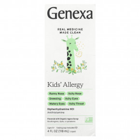 Genexa, Kids 'Allergy, для детей от 6 лет, органическая агава, 12,5 мг, 118 мл (4 жидк. Унции) - описание | фото