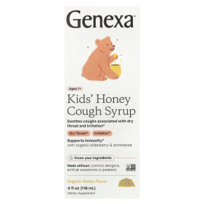 Genexa, Kid's Honey, сироп от кашля, для детей от 1 года, органический мед, 118 мл (4 жидк. унц.) в Москве - eco-herb.ru | фото