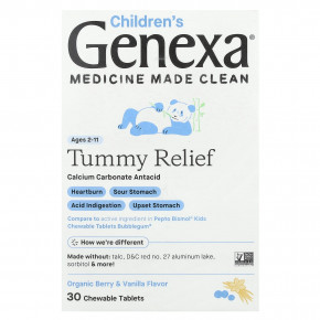 Genexa, Kid's Tummy Relief, для детей от 2 лет, органические ягоды и ваниль, 30 жевательных таблеток - описание | фото