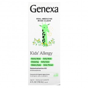 Genexa, Kid's Allergy, для детей от 6 лет, органическая агава, 118 мл (4 жидк. Унции) в Москве - eco-herb.ru | фото