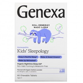 Genexa, Kid's Sleepology, органическая добавка для нормализации ночного сна, вкус ванили и лаванды, для детей от 3 лет, 60 жевательных таблеток в Москве - eco-herb.ru | фото