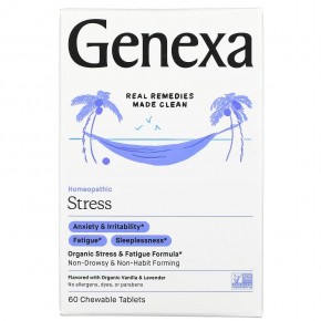 Genexa, Stress, органическая формула для снятия стресса и усталости, органические ваниль и лаванда, 60 жевательных таблеток в Москве - eco-herb.ru | фото