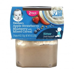 Gerber, 2nd Foods, Apple Strawberry Blueberry with Mixed Cereal, 2 Pack, 4 oz (113 g) Each - описание