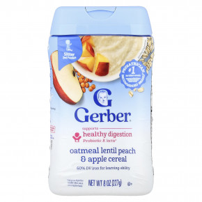Gerber, 2nd Foods®, каша, овсянка, чечевица, персик и яблоко, 227 г (8 унций) - описание