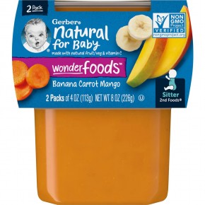 Gerber, Банан, морковь и манго, 2nd Foods, 2 пакетика по 113 г (4 унции) - описание