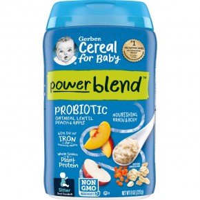 Gerber, Cereal for Baby, Power Blend, 2nd Foods, овсянка с пробиотиками, чечевица, персик и яблоко, 227 г (8 унций) в Москве - eco-herb.ru | фото