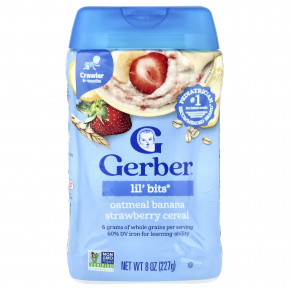 Gerber, Lil 'Bits®, каша для детей от 8 месяцев, овсянка, банан и клубника, 227 г (8 унций) - описание | фото