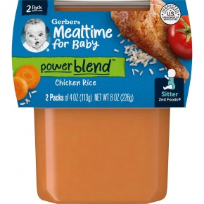 Gerber, Mealtime for Baby, Power Blend, 2nd Foods, Chicken Rice, 2 Pack, 4 oz (113 g) Each - описание