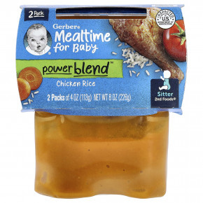 Gerber, Mealtime for Baby, Power Blend™, 2nd Foods®, курица и рис, 2 пакетика по 113 г (4 унции) - описание