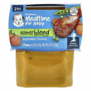 Gerber, Mealtime for Baby, Power Blend™, 2nd Foods®, овощная курица, 2 пакетика по 113 г (4 унции) - описание