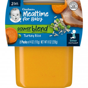 Gerber, Mealtime for Baby, Power Blend™, 2nd Foods®, рис с индейкой, 2 пакетика по 113 г (4 унции) - описание