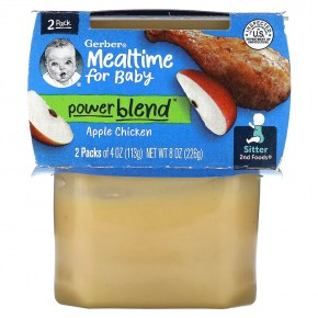 Gerber, Mealtime for Baby, PowerBlend, 2nd Foods, Apple Chicken, 2 Pack, 4 oz (113 g) Each - описание