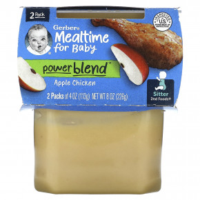 Gerber, Mealtime for Baby, PowerBlend, 2nd Foods, курица с яблоком, 2 пакетика по 113 г (4 унции) - описание