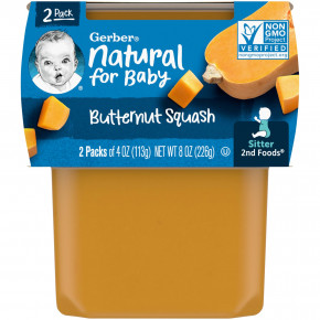 Gerber, Natural, для детей, 2nd Foods®, мускатная тыква, 2 пакетика по 113 г (4 унции) - описание