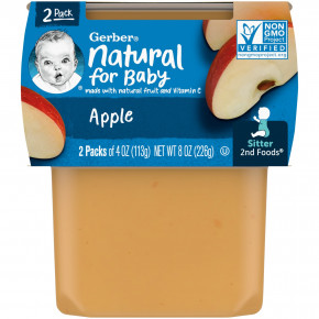 Gerber, Natural, для детей, 2nd Foods®, со вкусом яблока, 2 пакетика по 113 г (4 унции) - описание
