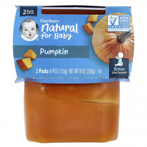 Gerber, Natural, для детей, 2nd Foods®, со вкусом тыквы, 2 пакетика по 113 г (4 унции) (Товар снят с продажи) в Москве - eco-herb.ru | фото