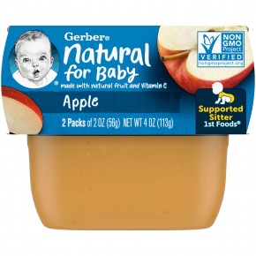 Gerber, Natural for Baby, 1st Foods, Apple, 2 Pack, 2 oz (56 g) Each - описание