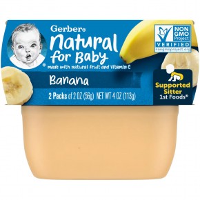 Gerber, Natural for Baby, 1st Foods, Banana, 2 Pack, 2 oz (56 g) Each - описание