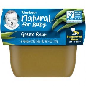 Gerber, Natural for Baby, 1st Foods, Green Bean, 2 Pack, 2 oz (56 g) Each - описание