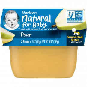 Gerber, 1st Foods®, поддерживаемый сок, со вкусом груши, 2 шт. в упаковке, 56 г (2 унции) - описание | фото