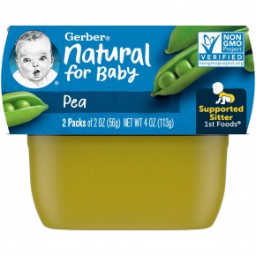 Gerber, Natural for Baby, 1st Foods, Pea, 2 Pack, 2 oz (56 g) Each - описание